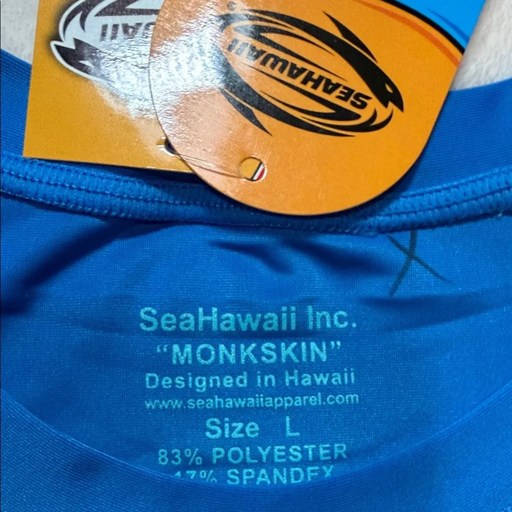 SeaHawaii Monkskin Large Watershirt UPF 50+ Rash Guard Blue Love The Ocean NWT